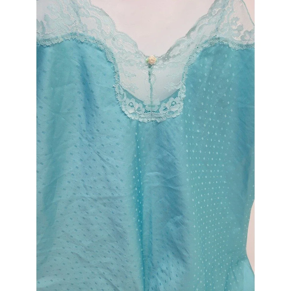 Vtg Victoria’s‎ Secret Gold Tag Teal Satin Slip babydoll Nightgown Lingerie Sz M